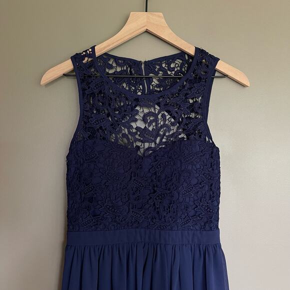 Lulus Romantic Tale Navy Blue Lace Mini Skater Dress Size Medium Open Back Sexy - Picture 4 of 16